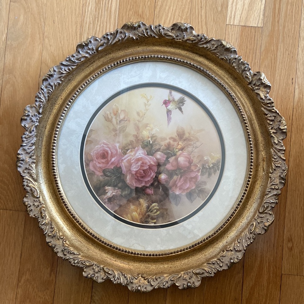 2 original Lena Liu signed prints. In gold wooden frame with matting.